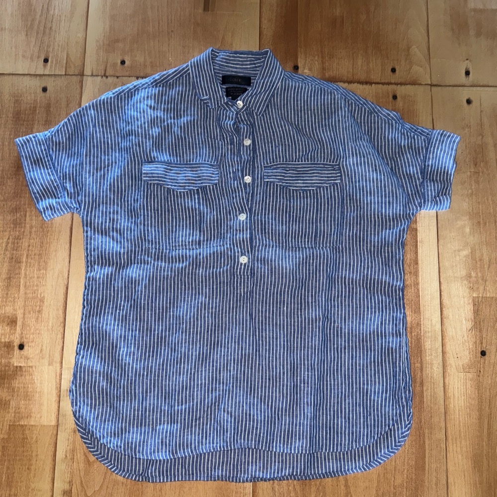 J. Crew Blue and White Striped IRISH LINEN Shirt